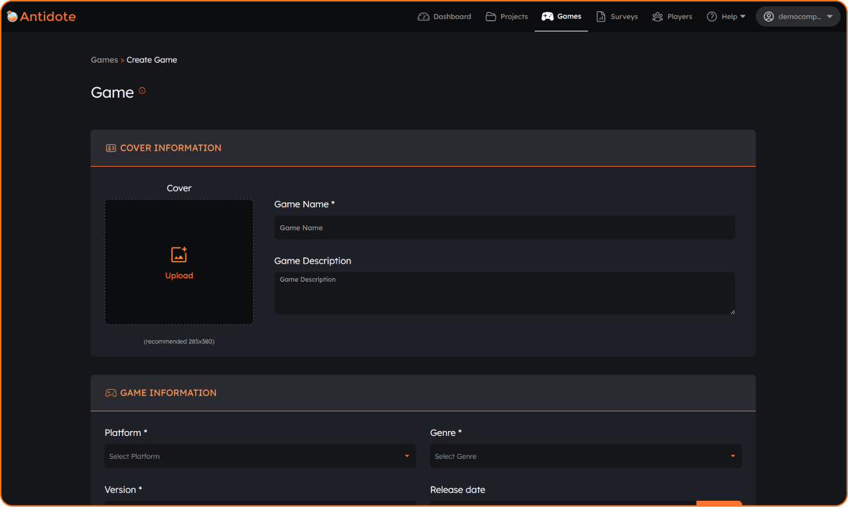 Setup a Game to Playtest Setup your game to playtest it.